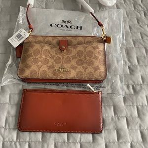 Coach wristlet with removable wallet (tan rust) - NWT